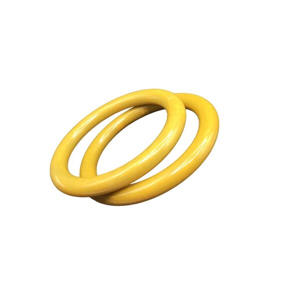 Vintage Stack Bracelets Bakelite Bangles Pair of Yellow Green Early Plastic Thin - Picture 1 of 6